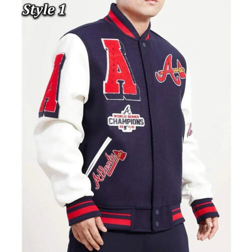 Atlanta Braves Mash Up Navy and White Varsity Jacket - Image 5