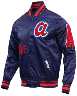 Old English Atlanta Braves Navy Satin Jacket