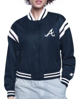 Atlanta Braves Printed Logo Navy Varsity Satin Jacket
