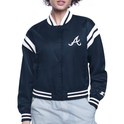 Atlanta Braves Printed Logo Navy Varsity Satin Jacket