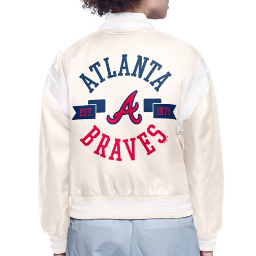 Atlanta Braves Printed Logo Navy Varsity Satin Jacket - Image 4