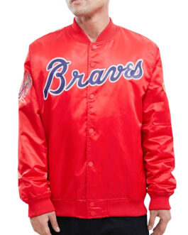 MLB Atlanta Braves Big Logo Red Satin Jacket