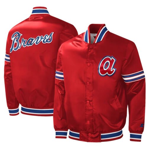 Atlanta Braves Slider Red Varsity Satin Jacket - Image 3