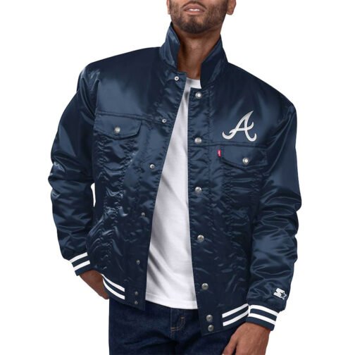 Atlanta Braves Navy Silver Tab Trucker Jacket
