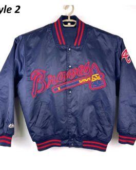 Navy Wordmark Atlanta Braves Full-Snap Satin Jacket