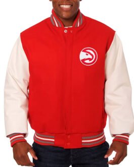 Atlanta Hawks Red and White Varsity Jacket