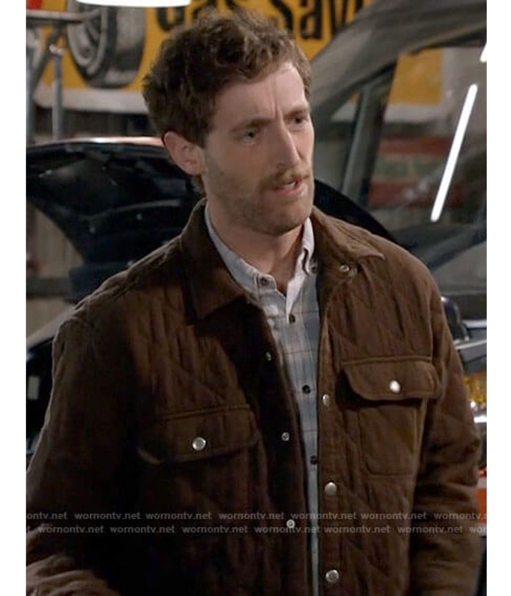 B Positive S02 Thomas Middleditch Brown Quilted Jacket - Image 2