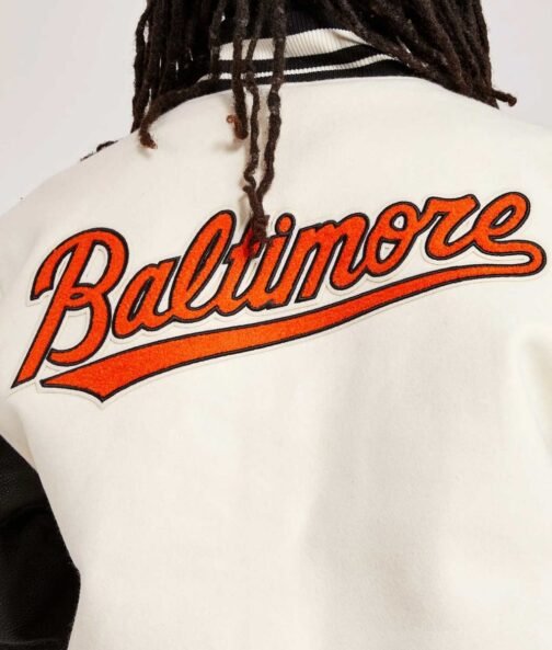 Baltimore Orioles Black and Off White Varsity Jacket - Image 4