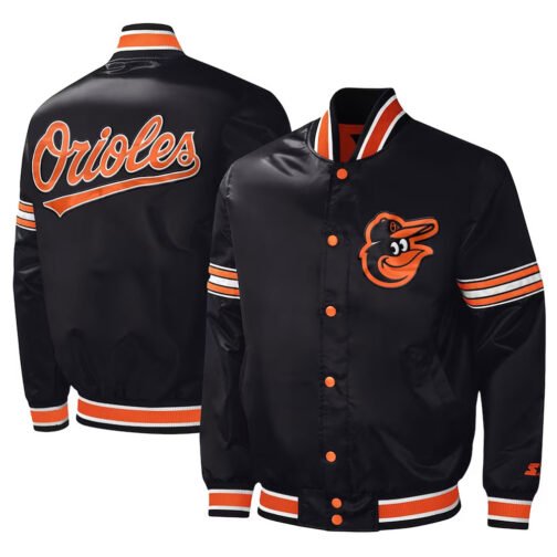 Baltimore Orioles Midfield Black Satin Jacket - Image 3