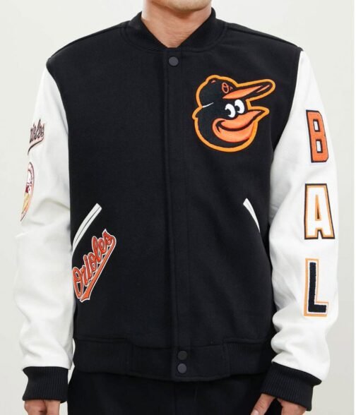 Baltimore Orioles Black and White Letterman Jacket