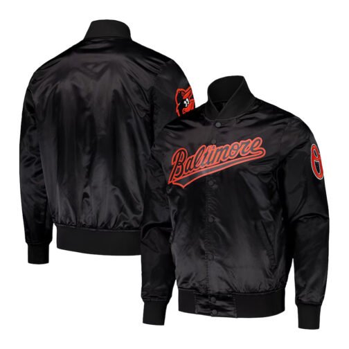 Baltimore Orioles Wordmark Black Satin Jacket - Image 3