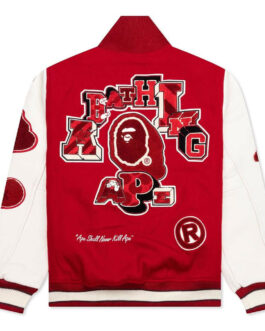 Bape Multi Motif Red Varsity Jacket