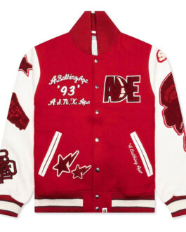 Bape Multi Motif Red Varsity Jacket