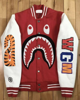 Bape Shark Sweat Red and White Varsity Jacket