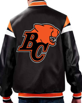 BC Lions Black Varsity Full-Zip Leather Jacket