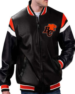 BC Lions Black Varsity Full-Zip Leather Jacket