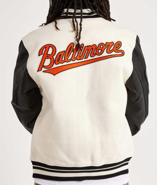 Baltimore Orioles Black and Off White Varsity Jacket - Image 2