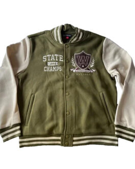 Black Pike Olive Green and Cream Varsity Jacket