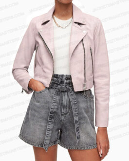 Chesapeake Shores Emilie Ullerup Pink Leather Biker Jacket