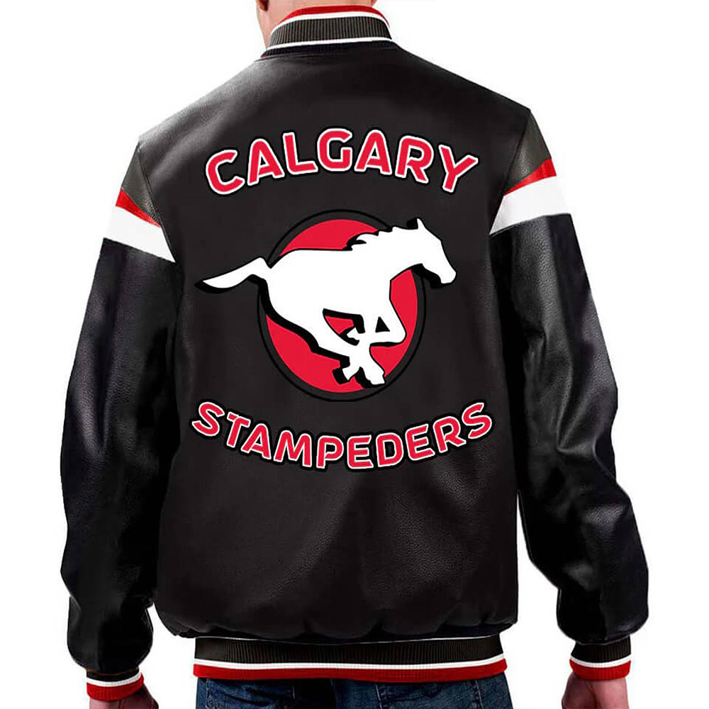 Calgary Stampeders Black Varsity Full-Zip Leather Jacket - Image 2