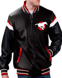 Calgary Stampeders Black Varsity Full-Zip Leather Jacket