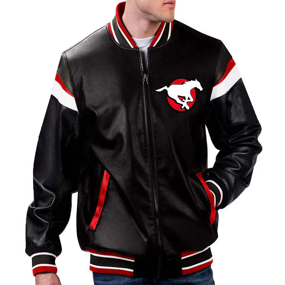 Calgary Stampeders Black Varsity Full-Zip Leather Jacket