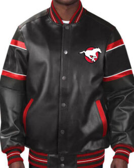 Calgary Stampeders Striped Varsity Leather Jacket