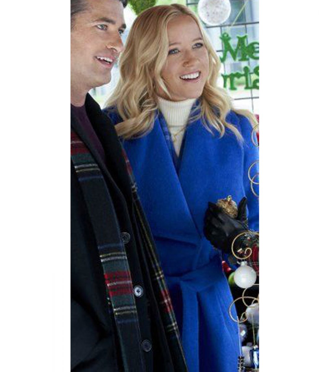 Jessy Schram A Nashville Christmas Carol Blue Wool Coat - Image 4
