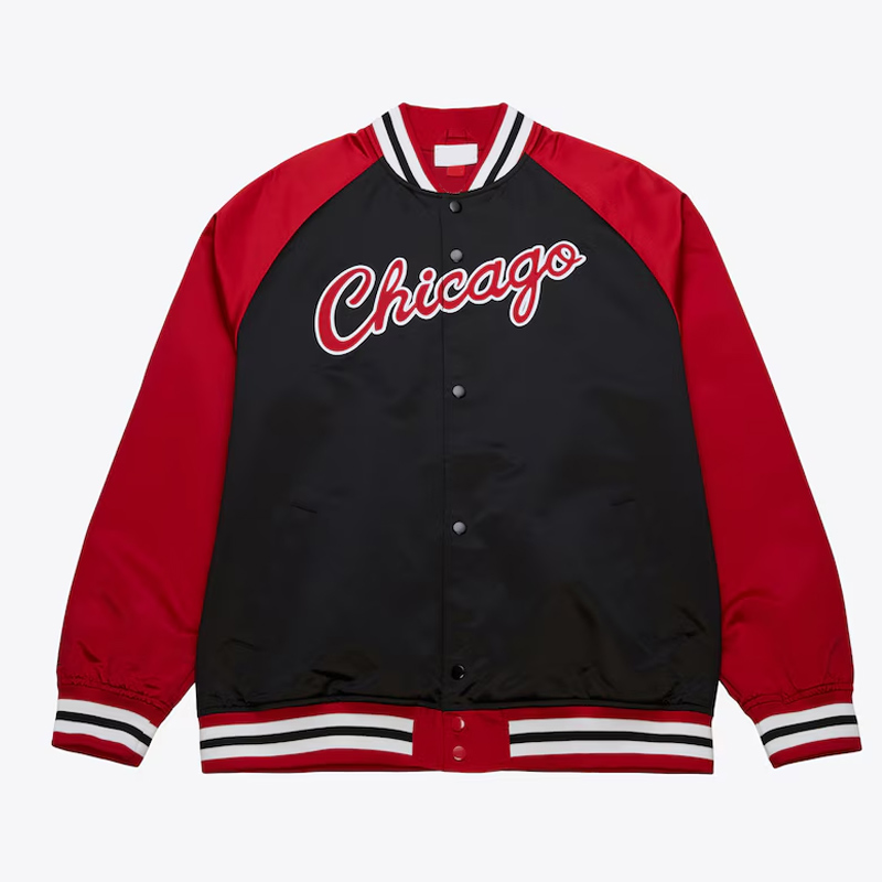 Chicago Bulls Vintage Logo Double Clutch Black Satin Jacket