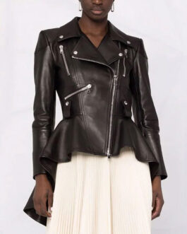 The 100 S07 Eliza Taylor Peplum Leather Jacket