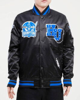 Hampton University Classic Rib Black Satin Jacket