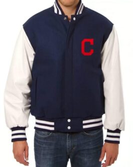 Letterman Cleveland Indians White and Blue Jacket