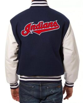 Letterman Cleveland Indians White and Blue Jacket