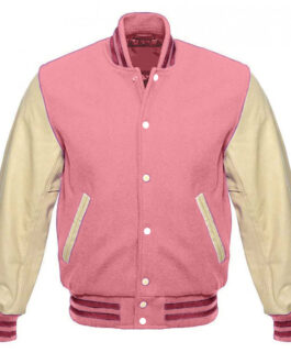 Cream and Pink Varsity Wool/Leather Jacket