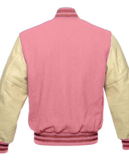 Cream and Pink Varsity Wool/Leather Jacket