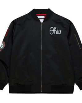 Ohio State Current Logo Black Bomber Satin Jacket