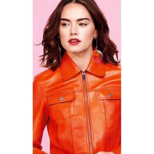 Daisy Ridley Hot Orange Leather Jacket - Image 3