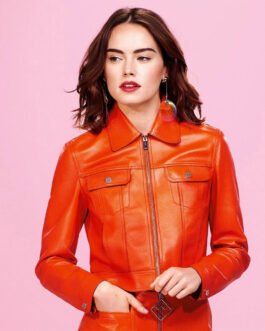 Daisy Ridley Hot Orange Leather Jacket