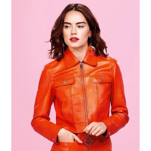 Daisy Ridley Hot Orange Leather Jacket