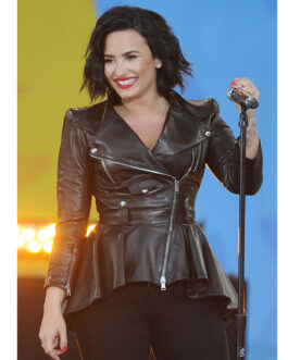 Demi Lovato Good Morning America Peplum Leather Jacket