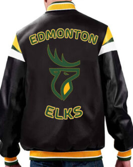 Edmonton Elks Black Varsity Full-Zip Leather Jacket