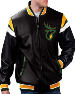 Edmonton Elks Black Varsity Full-Zip Leather Jacket