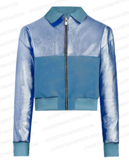 Do Revenge Maya Hawke Blue Leather Jacket