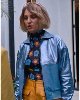 Do Revenge Maya Hawke Blue Leather Jacket