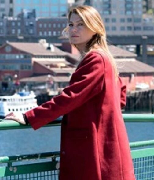 Grey’s Anatomy Ellen Pompeo Maroon Wool Coat - Image 4