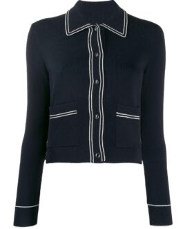 Lily Collins Emily In Paris Season 02 Piped Navy Blue Wool Jacket