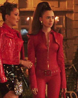 Emily in Paris Season 4 Lily Collins Red Leather Jacket