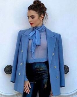 Lily Collins Emily in Paris Wool Blue Peacoat