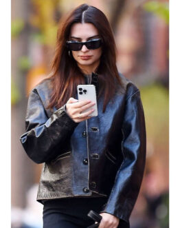 Emily Ratajkowski New York City Leather Jacket