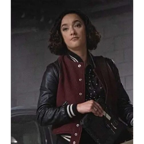 FBI Keisha Castle-Hughes Maroon and Black Varsity Jacket - Image 2